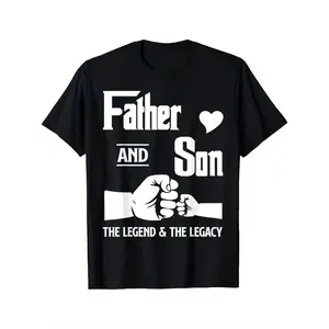 Father and Son Matching T-Shirts- "FATHER AND SON" Quote with Fists Beating Design, 100% Cotton, Crew Neck, Short Sleeve- Perfect for Casual Wear, Father'S Day, Spring/Autumn, Everyday Tshirt | Father Son Theme | Skinfriendly Material, Fathers Day Gift
