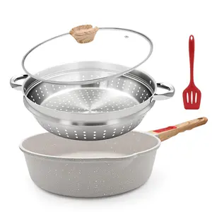 12-Inch Non Stick Deep Frying Pan Skillet with Steamer, 5 QT Nonstick Saute Pan with Lid & Detachable Handle, Induction Cooking Pan, Compatible with All Cooktops, Oven Safe, PFOA Free, White