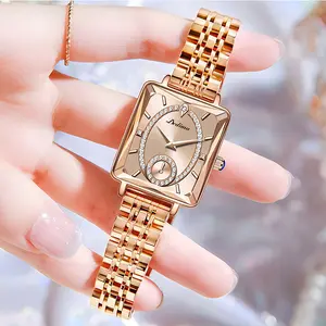 Womens Watch Luxury Rose Gold Square Diamond Dial Quartz Waterproof Scratch Resistant Elegant Fashion  Gift for Girlfriend Party Gift