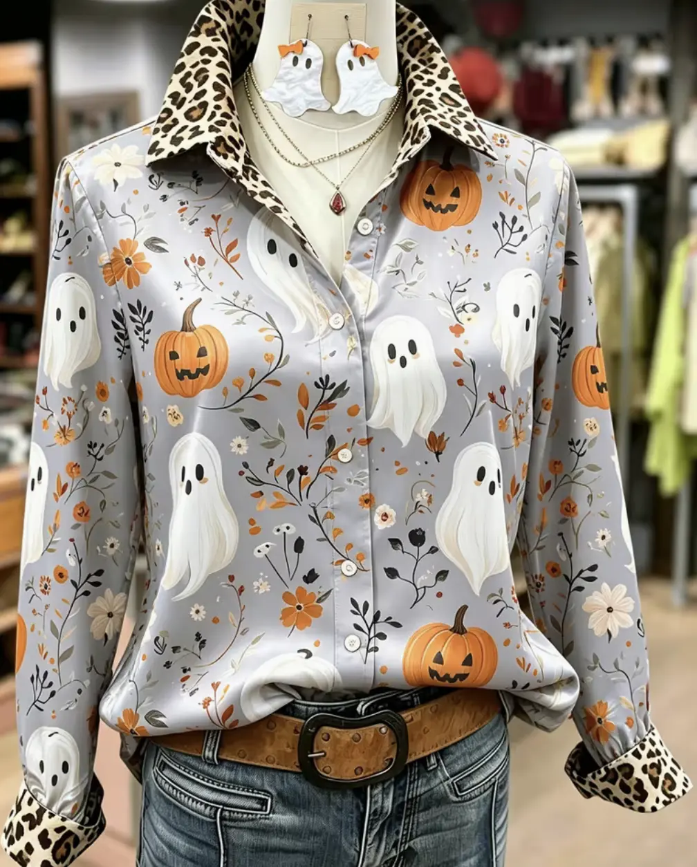 Leopard Ghost Halloween Womens Blouse
