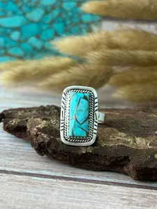 Handmade Sterling Silver Mint Dahlia Collection: Adjustable Bar Ring "Signed Nizhoni" (5)