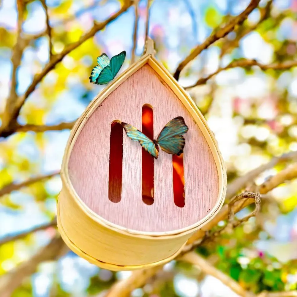 Pollinating Palace - Handcrafted Eco-Friendly Wooden Hanging Butterfly House, Natural Habitat to Attract Butterflies to Your Garden and Yard