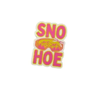 Sno Hoe Snowboard and Ski Stickers - Vibrant Pink and Yellow Design for Winter Sports Enthusiasts