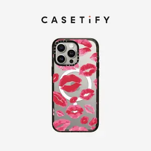 CASETiFY Lipstick Kisses iPhone 16/15/14 Series Phone Case MagSafe Impact/Compact - Black
