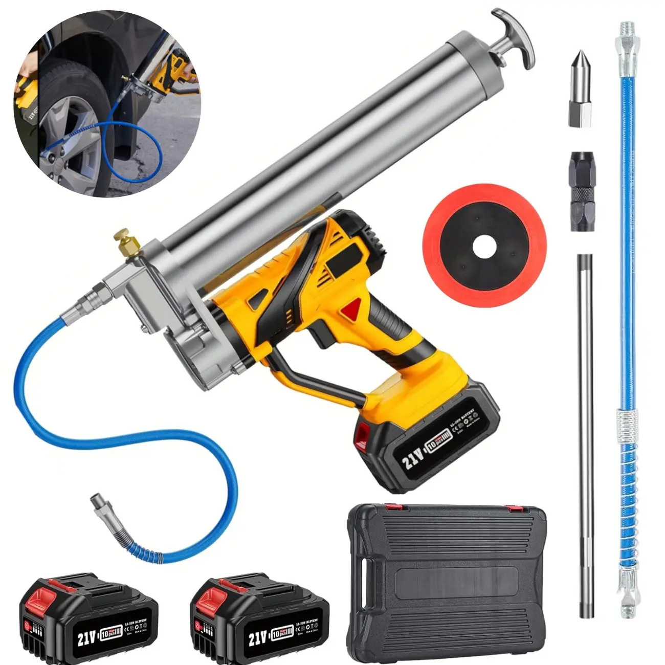 Taskstar Electric Grease Gun,Powerful Grease Gun Kit 8 oz/min Flow Rate,12,000 PSI Battery Power Grease Gun, Cordless Grease Gun with 2*4000 mAh Batteries and Charger, Variable Speed Trigger
