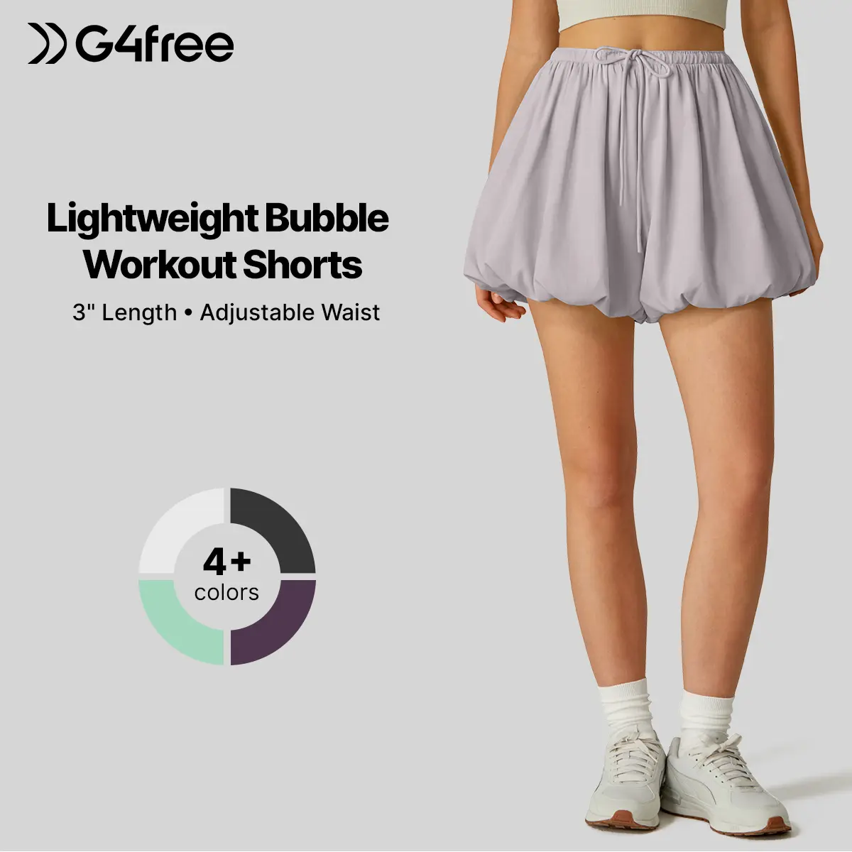 G4Free Chillwhisp Bubble Shorts for Women 3" Drawstring with Pockets Lightweight Workout Casual Skort