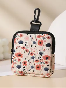 Floral Pattern Coin Purse, Multi-Functional Storage Bag, Durable Polyester, Digital Printing, Key Card Holder, Ideal Gift