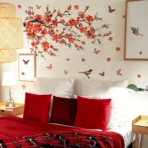 Flower & Bird Pattern Wall Sticker, 4 Counts/set Self Adhesive Wall Decal, Decorative Sticker for Home Bedroom Living Room, Ornaments