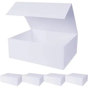 5 Pack White Magnetic Gift Boxes with Lids 13.8x9x4.3 in, Large Gift Box for Bridesmaid Groomsman Proposal, Rectangle Collapsible Box for Present Graduation Birthday Wedding Storage,1 Count (Pack of 5)