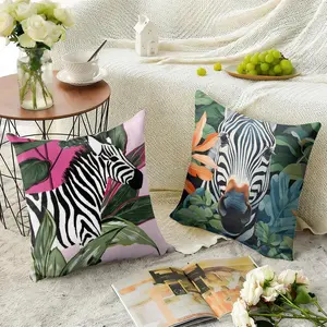 Classic tropical rainforest animals Cushion Cover Natural Linen Cushion Cover, Summer Cool Double-Sided Digital Print Pillow Case with Hidden Zipper, Soft Breathable Machine Washable Throw Pillow, Fresh Home Decor for Living Room Bedroom Sofa Couch Gift