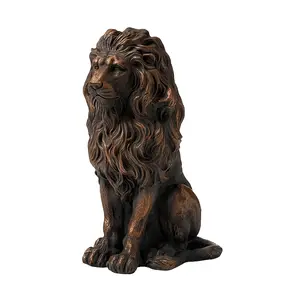 1pc Classic Resin Lion Statue, 20.67" Large Sitting Lion Sculpture, Animal Theme Outdoor Decor, Floor Standing Garden Ornament for Thanksgiving, No Power Needed