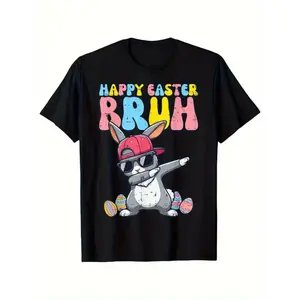 Easter Boys' T-Shirt Happy Easter Pudding Bunny Print Comfortable Casual Round Neck Short Sleeve