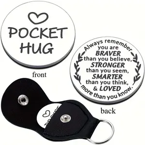 Double Sided Engraved Men's Pocket Hug Symbol Keychain Pendant With Encouraging Message, Men's Encouragement Gift, Suitable As Birthday, Christmas, Halloween, Party Gift For Men, Daily Use