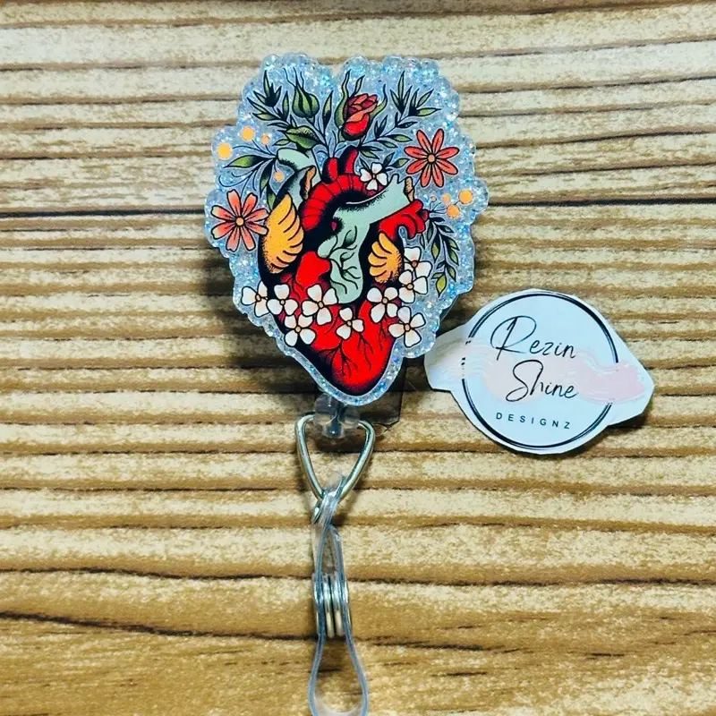 Floral Heart Medical Badge Reel