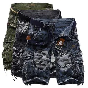 Men's summer tooling five-point pants, multi-pocket loose shorts, leopard print camouflage tooling medium pants (excluding belt)