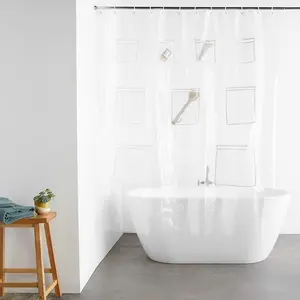 1PC thickened PEVA material with 9 pocket shower curtains, waterproof and mold-proof shower curtains with C-shaped hooks, simple and comfortable bathroom decoration