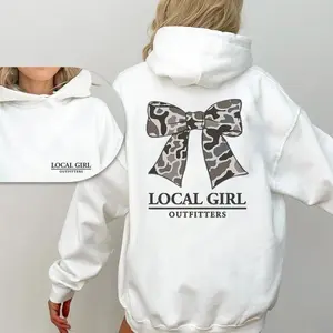 Camouflage hoodie with trendy flirty bow for women – Funny local girl graphic, oversized urban sweatshirt, cute autumn fashion cotton top for parties, casual outfits and daily wear, deals on TikTok Shop
