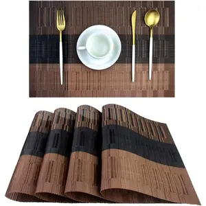 Placemats,Durable Placemats for Dining Table,Washable Woven Vinyl Kitchen Placemats Set of 4 (Brown)