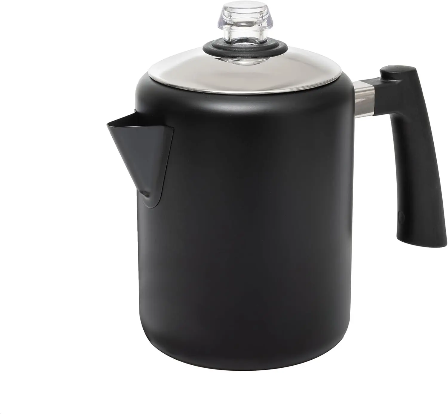 Black Stainless Steel Stovetop Percolator Coffee Pot - 37oz Stylish Retro Pot, Cool-Touch Handle, Removable Filter, 2-8 Cup Capacity, Compact Easy-Pack, Dishwasher Safe, Effortless Brewing Design, Plastic PC Parts, for Outdoor Camping, Family Trips, Styli