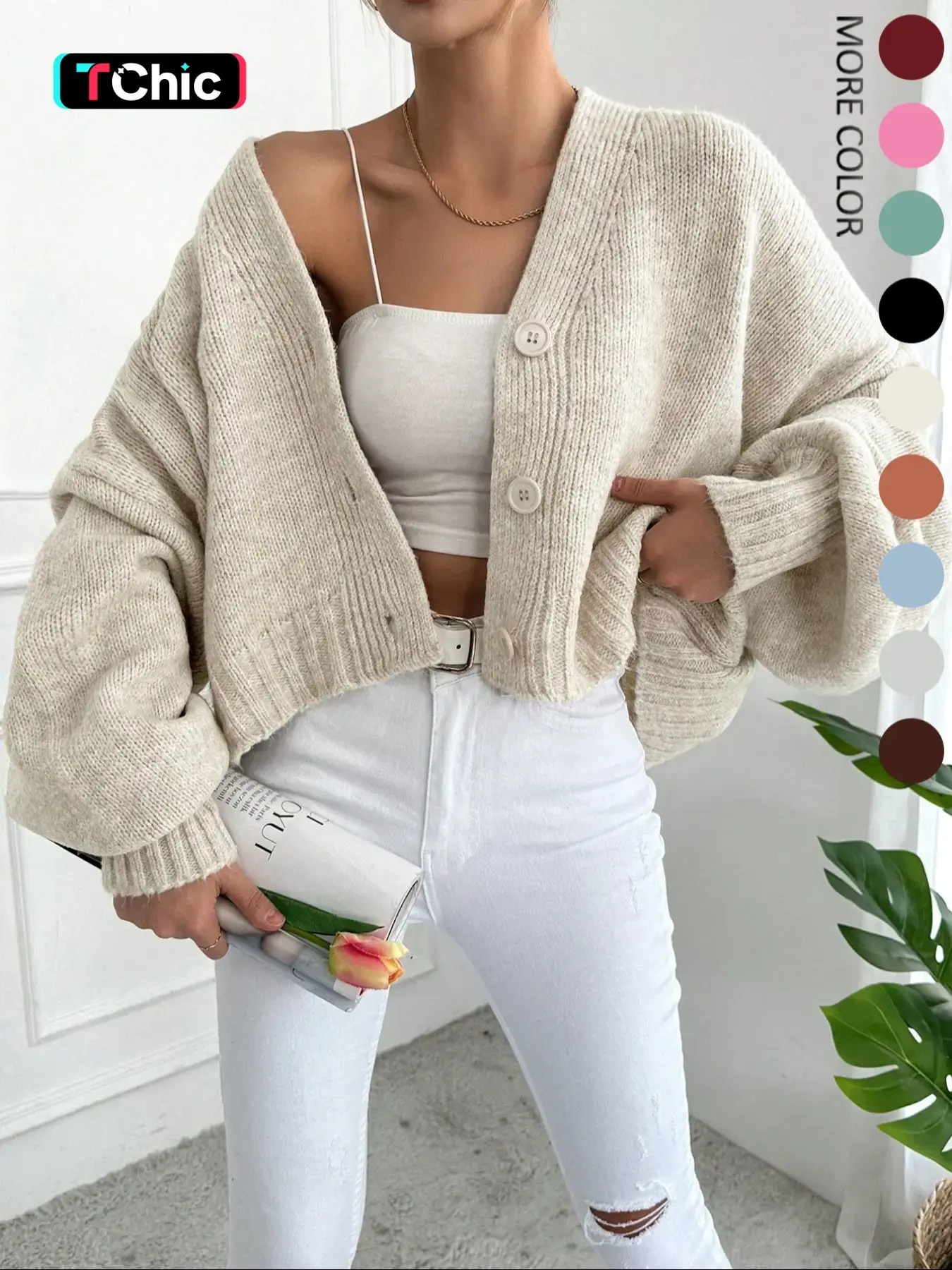Women's Long Sleeve Solid Color Basic Knitted Cardigan Sweater, Casual Fit V Neckline Drop Shoulder Design Knitwear, Perfect for Autumn Winter, Fashionable Everyday Wear Knitting Womenswear
