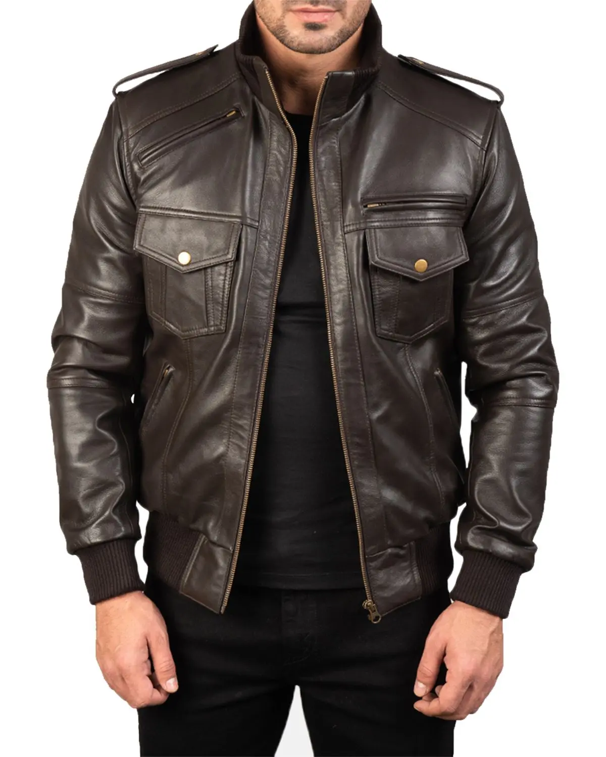 MotorCycleJackets Men's Shadow Brown Bomber Leather Jacket