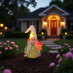 Vktech Solar Gnome Statue - Pink Girl Resin Outdoor Figurine with Mushroom Outdoor Light, Eco-Friendly Solar-Powered Spring Garden Decor