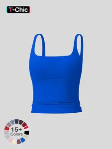 Women's Solid Color Sports Tank Top, Tight Sports Vest, Casual Comfy Breathable Sleeveless Sports Top for Yoga Gym Workout Running, Ladies Sportswear for All Seasons