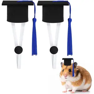 2 Pack Mini Graduation Caps with Blue Tassels, Small Animal Bachelor Hats with Adjustable Elastic Strap for Hamsters Guinea Pigs Photo Props Party Supply