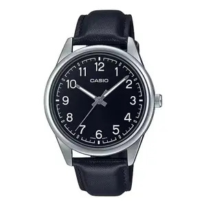 Casio Men’s Black Leather Watch with Black Dial - MTP-V005L-1B4UDF