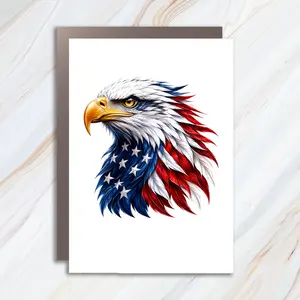 Patriotic Bald Eagle Greeting Card, 4th of July Independence Day Card with American Flag Eagle, Red White Blue USA Freedom Card JC17