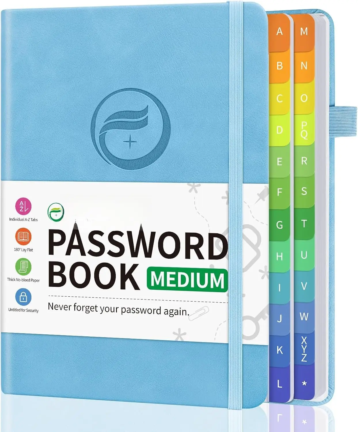 Hardcover Password Book with A-Z Tabs, Eco-Leather Cover, Elastic Band, Bookmark, Secure Storage for Seniors, Individual Website Login Organizer, 5.3"x7.7" Blue Office Personal Organiser, 5.3X7.7", 100Gsm No-Bleed Paper