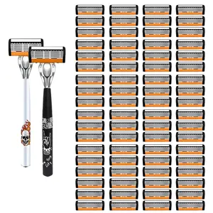 Men's Manual Shaving Tool Set, 72pcs Stainless Steel Razor Blade Replacements & 2 Handles, Sharp Handheld Razor for Body Care, Hair Removal, All Skin Types, Daily Men's Care Product