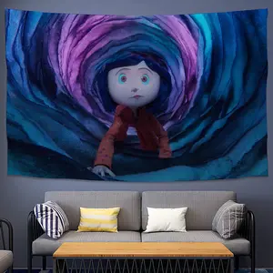 Funny Cool C-Coraline Film Cartoon Tapestry Background Hanging Cloth Bedroom Tapestry Room Decor Aesthetic Tapestry Wall Hanging