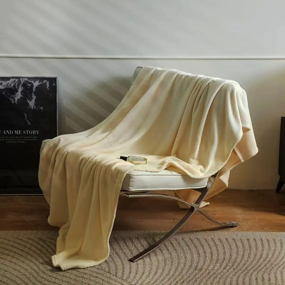 Soft Flannel Throw Blanket Light Yellow Fleece Blankets for Sofa, Chair, Couch - Fluffy Warm Cozy Blanket All Season Use