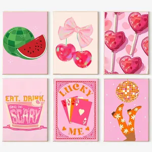 6 Packs   by Numbers Kit for Adults,DIY  Watercolor Oil Painting by Number On Canvas Without Frame,Retro Funny Drinks  by Numbers Kit for Home Wall Decor 8x12inch