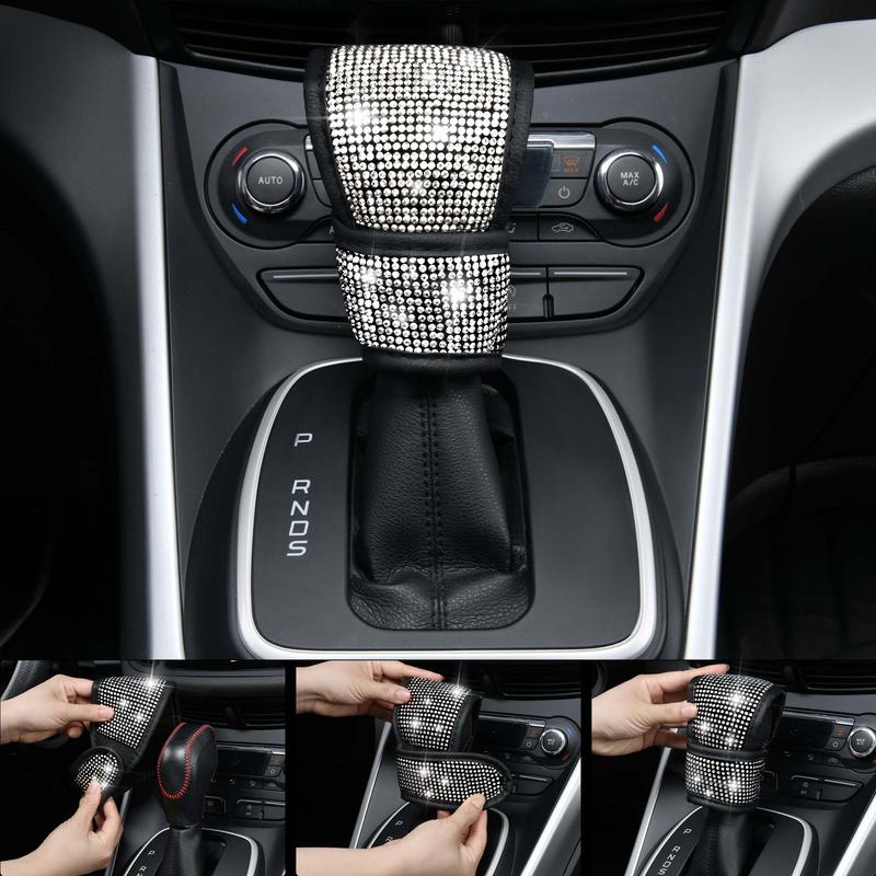 CAR PASS 7pcs Bling Car Accessories for Women,Sparkly Rhinestone Diamond Steering Wheel Cover,Belt Cushion,Glitter Shift Knob Cover,Cup Holder Coaster