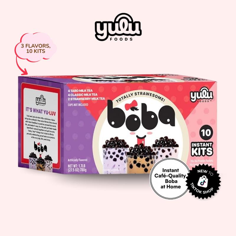 YULU FOODS Instant Boba Milk Tea Kit – Variety Pack with Brown Sugar Tapioca Pearls, 10 Drink Set