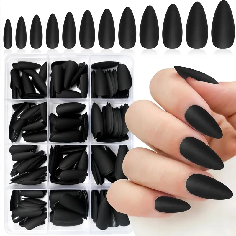240Pcs Matte Black Press on Nails Almond Fake Nails Medium Length Almond Shaped Nails Press ons, Stiletto False Nails for Women, Acrylic Gel Nail Tips, Decorative Nails, Nail Art Supplies, Nail Art Products