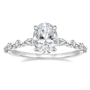 Ring Oval Cut Cubic Zirconia Engagement Solitaire Halo Promise Ring for Women