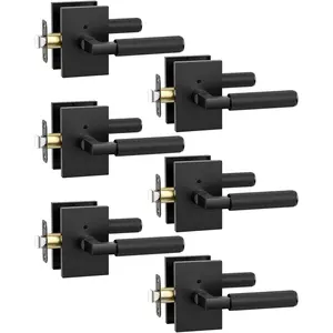 6 Pack Black Privacy Door Handles, Heavy Duty Interior Door Lever with Door Knobs, Built-in Locks for Left Right Sided Doors, Ideal for Bedroom Bathroom Indoor Use