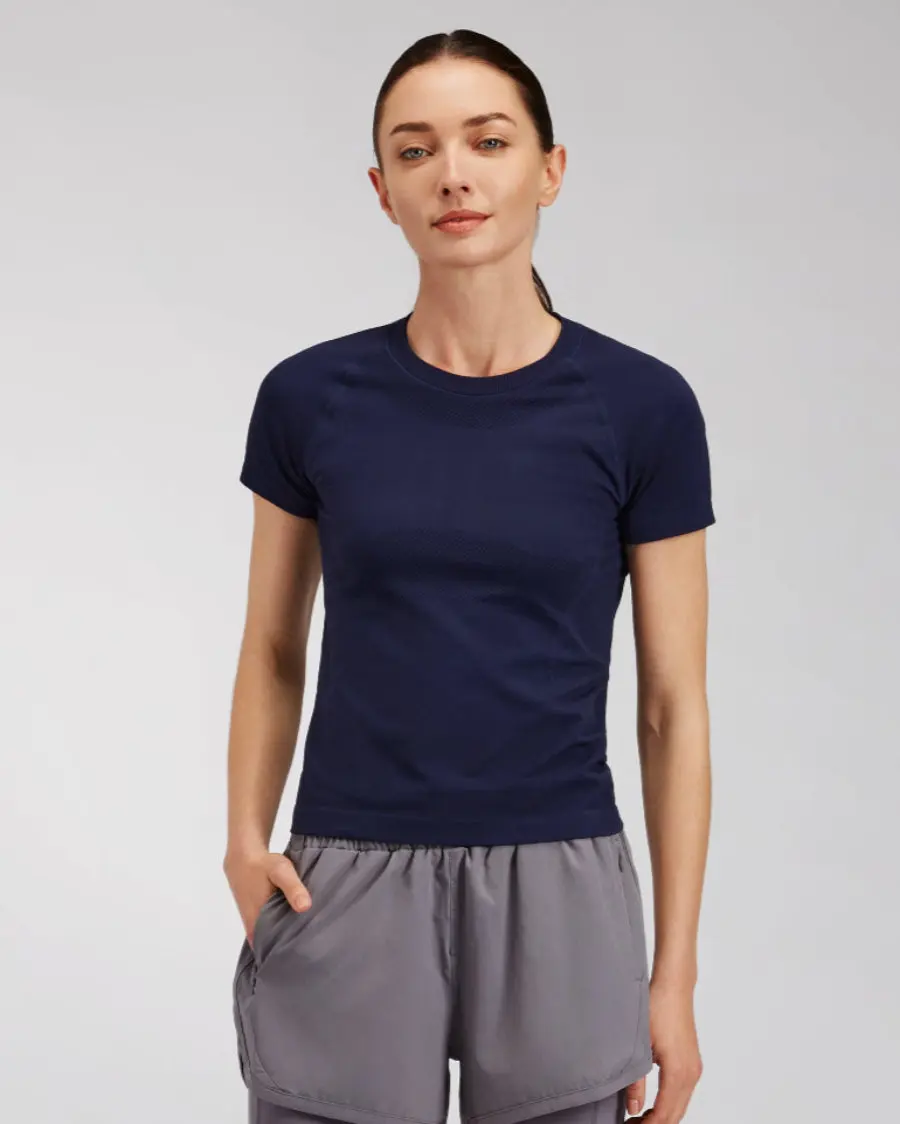 Slim-Fitted Athletic Top - High-Elastic, Breathable, Moisture-Wicking Seamless Short Sleeve Gym Tee with Sporty Chic Design for Yoga, Gym