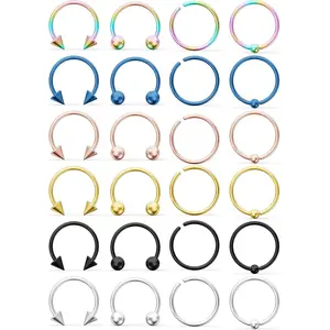 316L Surgical Steel CBR Horseshoe Circular Rings Nose Eyebrow Tragus Lip Ear Hoop Ring  20G 8MM 10MM 12-24PCS