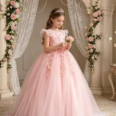 cute princess dresses Fairy Princess Dress Cute Flower Girls Dresses with Bow Tulle Gown Embroidery Dress, Green / 160 cm