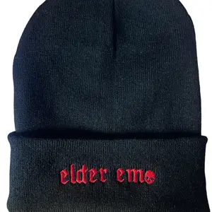 StayLoco Black/Red ElderEmo Skull cuffed beanie