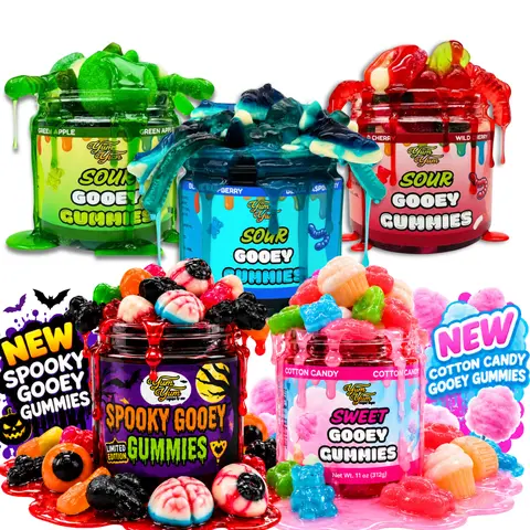 Yum Yum Gooey Gummies Sour & Sweet Sticky Gummy Candy Blue Raspberry Wild Cherry Green Apple Sour Ooze Chewy Fruity Snack Candy