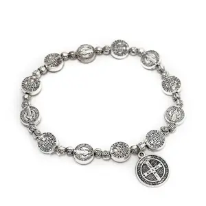 San Benito Faith Bracelet | Trending Rosary Medal Jewelry, Silver St Benedict Design for Men, Symbol of Protection & Belief, Great for Daily Wear, Prayer & Special Gifts