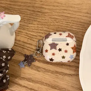 Elegant Plaid Star Pendant Earphone Case for Apple AirPods Pro 2/pro/4/3/2, Stylish Women's Headset Cover, Simple Design, Headphone Accessories