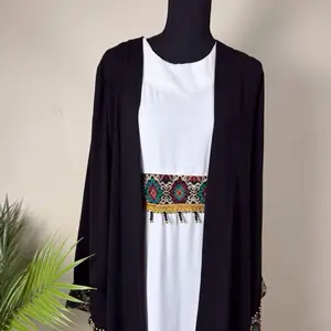 Elegant Black Embroidered Abaya with Palestinian Tatreez Design Two-Tone Inner Dress for Eid Weddings & Formal Events