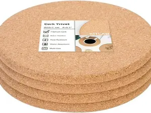 Cork Trivet, 4 Pack High Density Thick Cork Trivets for Hot Dishes, 8 Inch Heat Resistant Large Coaster for Kitchen, Hot Pads for Table & Countertop