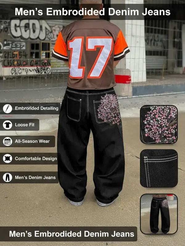 Men's New Washed Loose Denim Jeans, Barrel Jeans, Fashionable Embroidered Casual Style, Versatile All-Season Wear, Comfortable & Stylish Design